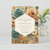 Teal Ochre Harvest Wedding Kaart (Staand voorkant)