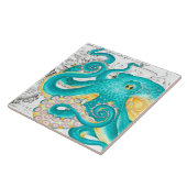 Teal Octopus Nautical Map Watercolor Tegeltje (Zijkant)