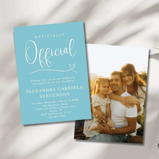 Teal Officially Official Adoption Day Party Photo Kaart