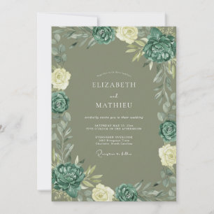 Teal Olijf Ranunculus Eucalyptus Bruiloft Kaart