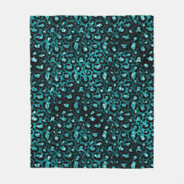 Teal Ombre & Black Glam Glitter Luipaard Vlekken Fleece Deken