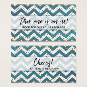 Teal Ombre Chevron & Gouden Confetti Drankkaartjes Visitekaartje