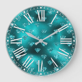 Teal Ombre Glam Glitter Diamanten Patroon Grote Klok
