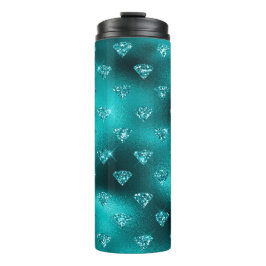 Teal Ombre Glam Glitter Diamanten Patroon Thermosbeker