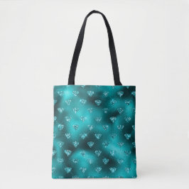Teal Ombre Glam Glitter Diamanten Patroon Tote Bag