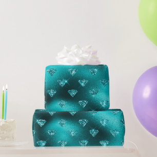 Teal Ombre Glam Glitter Diamonds Patroon  Cadeaupapier
