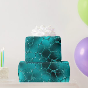 Teal Ombre Glam Glitter Giraffe Vlekken Patroon Cadeaupapier