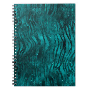 Teal Ombre Glam Glitter Tijgerstrepen Patroon Notitieboek