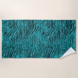 Teal Ombre Glam Glitter Tijgerstrepen Patroon Strandlaken