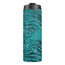 Teal Ombre Glam Glitter Tijgerstrepen Patroon Thermosbeker