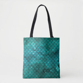 Teal Ombre Glam Zeemeermin Schubben Patroon Tote Bag