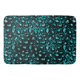 Teal Ombre & Zwarte Glam Glitter Luipaard Vlekken Badmat