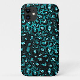 Teal Ombre & Zwarte Glam Glitter Luipaard Vlekken Case-Mate iPhone Case