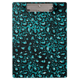Teal Ombre & Zwarte Glam Glitter Luipaard Vlekken Klembord