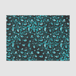 Teal Ombre & Zwarte Glam Glitter Luipaard Vlekken Tissuepapier