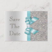 Teal onechte boog & diamanten zilver save the date (Voorkant)