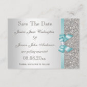 Teal onechte boog & diamanten zilver save the date (Achterkant)