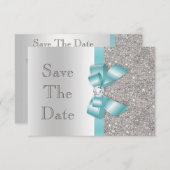 Teal onechte strik en diamanten zilver Save The Da Save The Date (Voorkant / Achterkant)