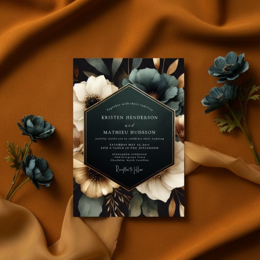 Teal Opulent Bloom Wedding Kaart