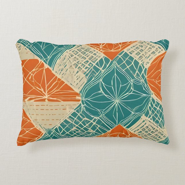 Teal, Orange, and Tan Abstract Flowers Accent Kussen (Voorkant)