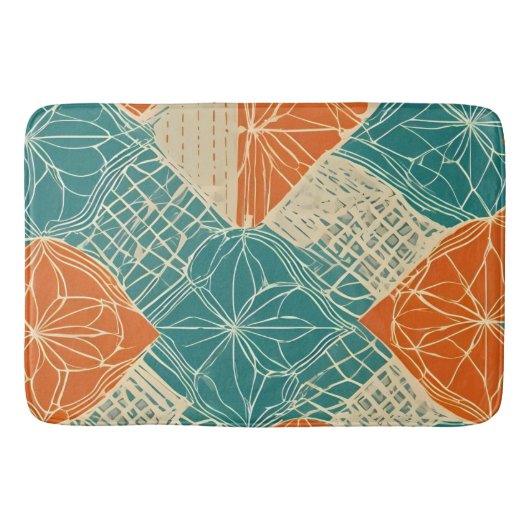 Teal, Orange, and Tan Abstract Flowers  Badmat (Voorkant)