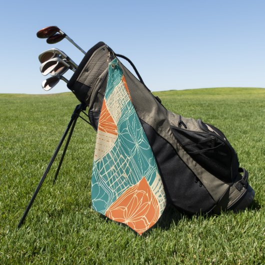 Teal, Orange, and Tan Abstract Flowers Golfhanddoek (Groen)
