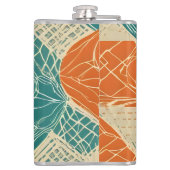 Teal, Orange, and Tan Abstract Flowers Heupfles (Achterkant)