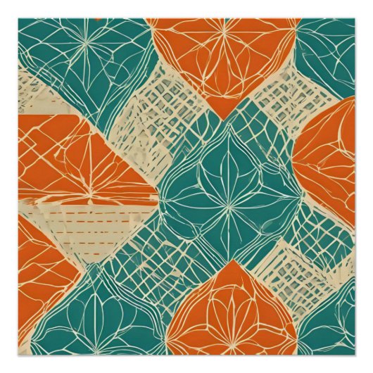 Teal, Orange, and Tan Abstract Flowers Perfect Poster (Voorkant)