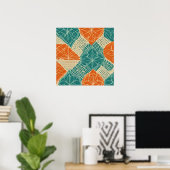 Teal, Orange, and Tan Abstract Flowers Poster (Thuiskantoor)