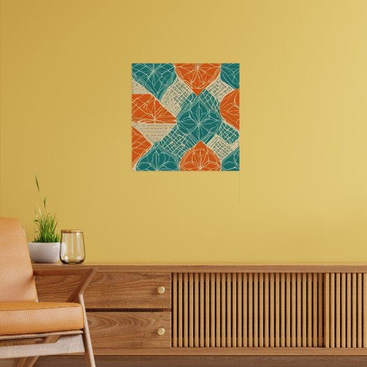 Teal, Orange, and Tan Abstract Flowers Poster (Woonkamer 2)