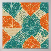 Teal, Orange, and Tan Abstract Flowers Poster (Voorkant)