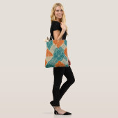 Teal, Orange, and Tan Abstract Flowers Tote Bag (Op model)