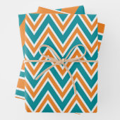 Teal, Orange, and White Chevron & Stripe Patterns Inpakpapier Vel (In situ)