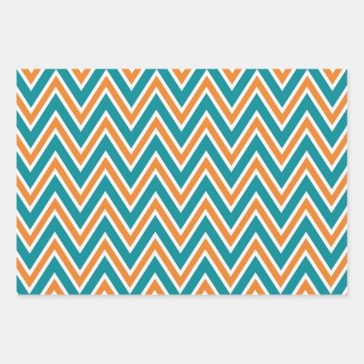 Teal, Orange, and White Chevron & Stripe Patterns Inpakpapier Vel (Voorkant)