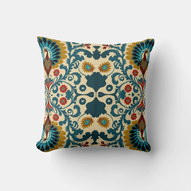 Teal, orange and yellow floral pattern  kussen (Voorkant)