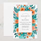 Teal Orange Blissful Summer Wedding Kaart (Voorkant / Achterkant)
