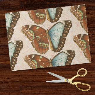 Teal Orange Butterflies on Vintage Blush Damask Tissuepapier