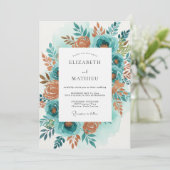 Teal Orange Painterly Bloom Wedding Kaart (Staand voorkant)