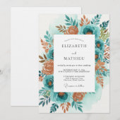 Teal Orange Painterly Bloom Wedding Kaart (Voorkant / Achterkant)