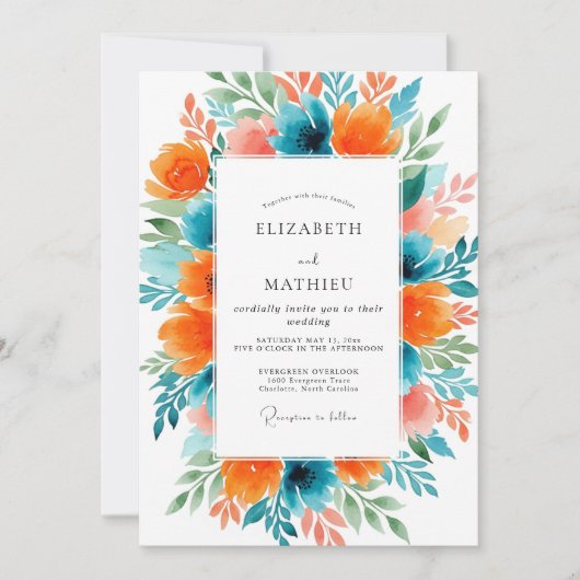 Teal Orange Vivacious Summer Wedding Kaart (Voorkant)