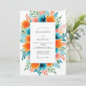 Teal Orange Vivacious Summer Wedding Kaart (Staand voorkant)