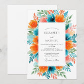Teal Orange Vivacious Summer Wedding Kaart (Voorkant / Achterkant)