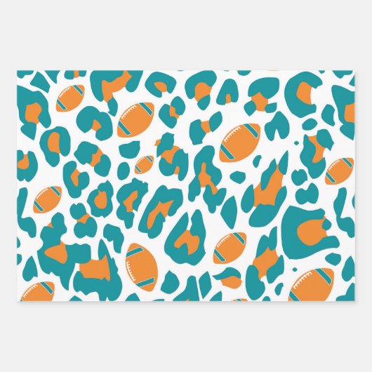 Teal, Orange & White Football Patterns Inpakpapier Vel (Voorkant 3)