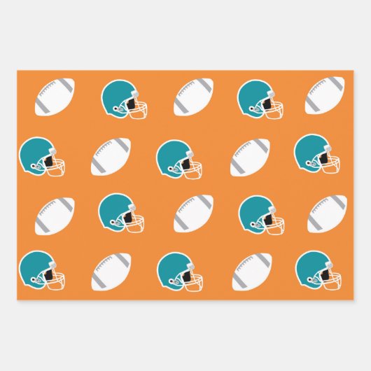 Teal, Orange & White Football Patterns Inpakpapier Vel (Voorkant 2)