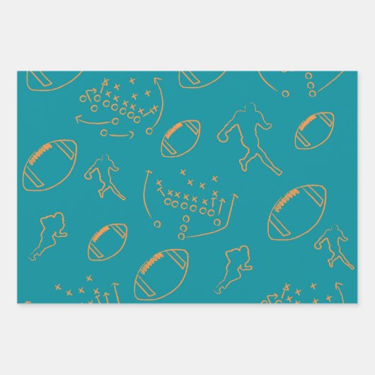 Teal, Orange & White Football Patterns Inpakpapier Vel (Voorkant)