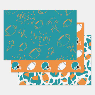 Teal, Orange & White Football Patterns Inpakpapier Vel