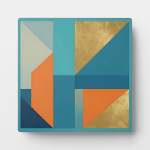 Teal Oranje Goud Geometrisch Abstract Fotoplaat
