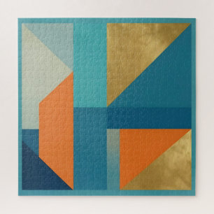 Teal Oranje Goud Geometrisch Abstract Legpuzzel
