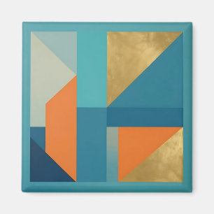 Teal Oranje Goud Geometrisch Abstract Magneet