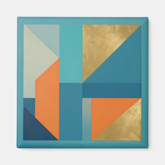Teal Oranje Goud Geometrisch Abstract Magneet (Voorkant)